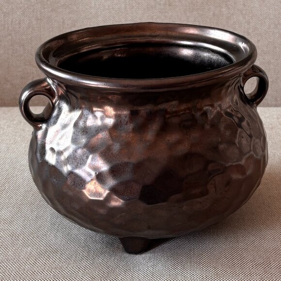 Mccoy Other - Vintage McCoy Hammered Bronze Luster Ceramic Cauldron / Planter